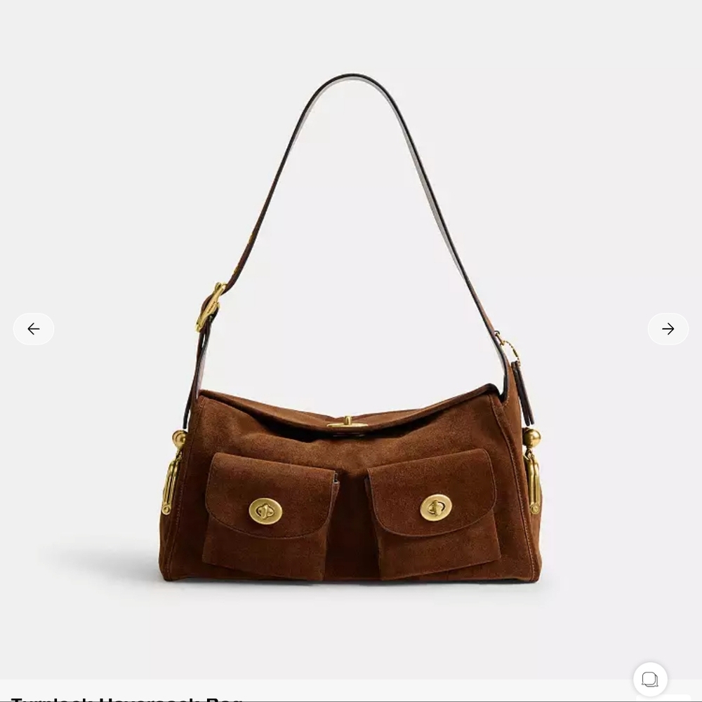 Coach Brown Suede Shoulder Bag with Gold Hardware